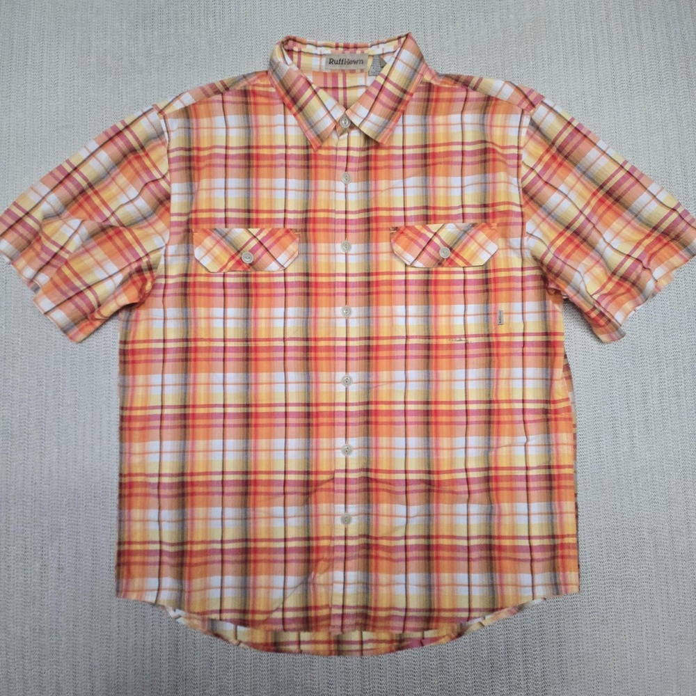 Ruff Hewn Shirt Mens Large Multicolor Plaid Short Sleeve Button Up Casual
